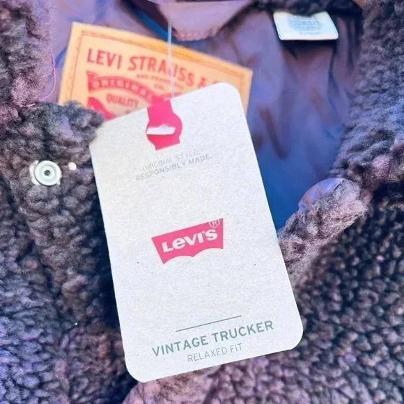 Levi’s Cozy Vintage Relaxed Fit Sherpa Trucker Shirt Jacket Men Size XL Burgundy - Picture 3 of 9